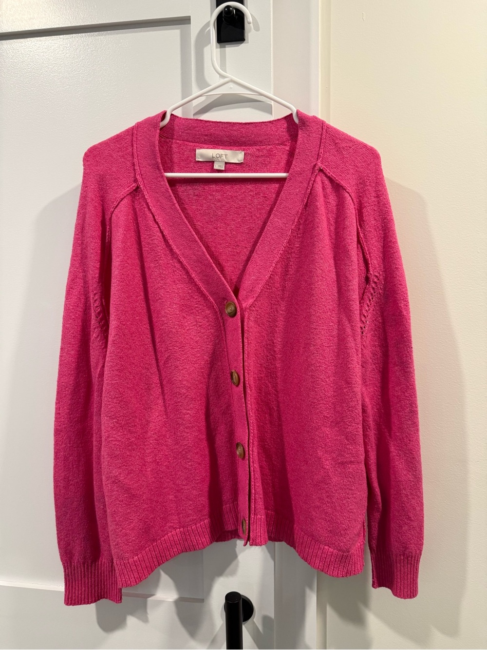 LOFT Bright Pink Button-Front V-Neck Cardigan